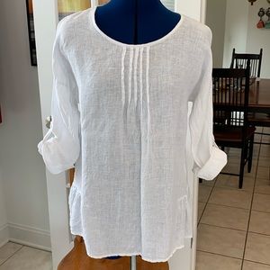 Valentina Naldi 100% linen Italian l/s tunic w/tabs to roll up. Size S, white.